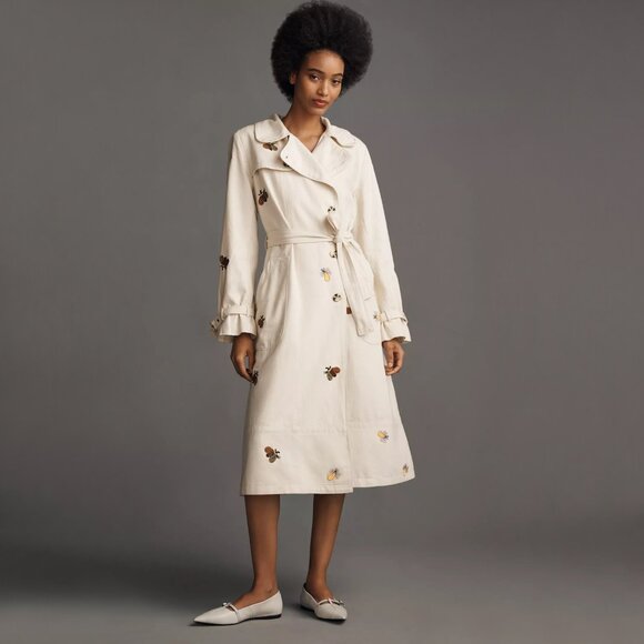ANTHROPOLOGIE | Maeve | Cotton Fruit Embroidered Trench Coat | NWT - Picture 2 of 7